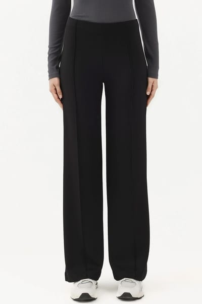 Modal Touch Rib Gedetailleerde Wijde Pantalon