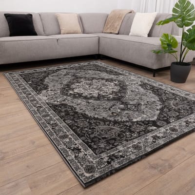 Zwart met Grijs Tapijt Vintage Design Laagpolig Vloerkleed Koho Impressive - 120x170cm- Modern - Woonkamer - Salon - Slaapkamer - Eetkamer