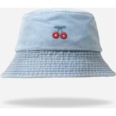 Kleine Kersen Denim Vissershoed Voor Dames Zomer Zonbescherming Veelzijdige Gezicht-Versmallende Bucket Hat Lente Bucket Hat 58 gray