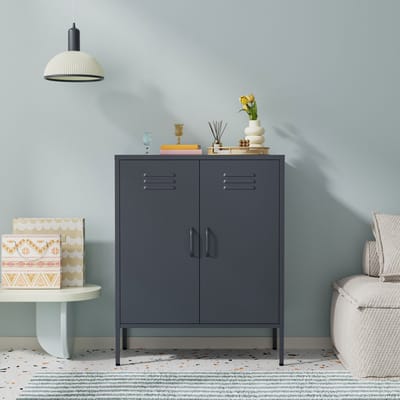 Lendo Online Dressoir - Lockerkast - Opbergkast - Kast industrieel - Industriële kast met verstelbare planken - Archiefkast - Metalen Kast - Kantoorkast - 80x40x100 cm (LxBxH) - Gepoedercoat staal - Metaal - Antraciet