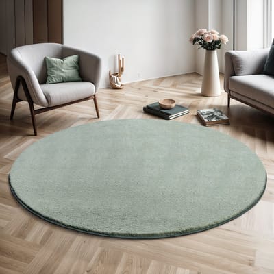 the carpet RELAX – Extra Zacht & Wasbaar Vloerkleed tot 30°C met Antislip Onderzijde – Fluweelachtige Structuur – Voor Slaapkamer of Woonkamer – Groen, 160 cm rond
