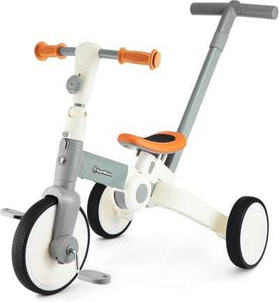 Loopfiets Driewieler - Peuterfiets Kinderfiets - Vroege Beweging - Opvouwbaar 5-in-1 - 63 x 43 x 52 cm - Grijs
