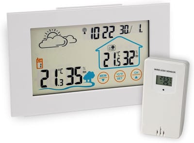 Digitaal Weerstation - Weerindicator Binnen Buiten - Weersvoorspelling Thuis - Draadloze Buitensensor - 15 x 9 x 4 cm - Wit
