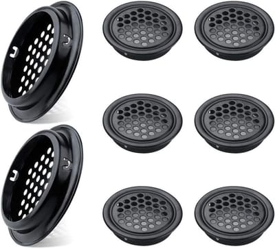 Set van 8 Platte Ronde Wandventilatie Roosters met Insectennet - 53mm Ventilatieoplossing voor Thuisgebruik in Zwart