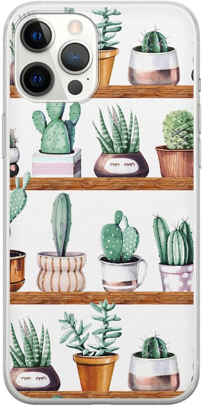 Leuke Telefoonhoesjes - Hoesje geschikt voor iPhone 12 Pro Max - Cactus - Soft case - TPU - Planten - Groen