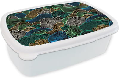 Broodtrommel Wit - Lunchbox - Brooddoos - Patroon - Bloemen - Glow - 18x12x6 cm - Volwassenen