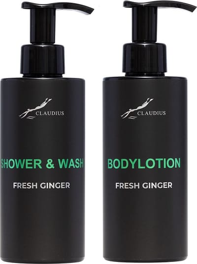 Douchepakket Fresh Ginger - Shower & Wash + Bodylotion - 300 ml per fles - bodycare - luxe fles - set van 2 stuks - Cadeau