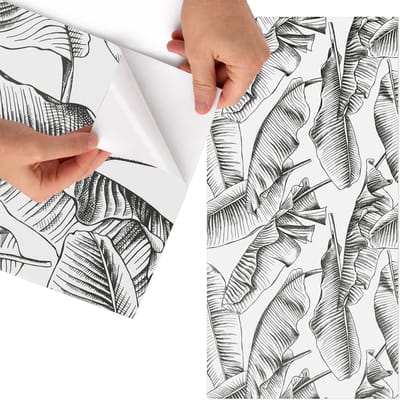 Tulup Meubelfolie - Bananenbladeren Plakfolie Meubels - 75x150 cm - Zwart-wit Meubelfolie - Meubel Wrap Folie - Modern Meubelfolie - Plakfolie Meubels - Keuken decoratie - Bloemen en planten