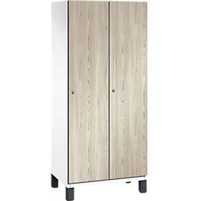 C+P locker Cambio, 2 vakken, op poten, B 800 x D 525 x H 1980 mm, verkeerswit/ essenhout decor