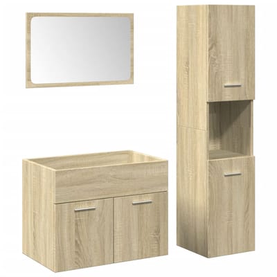 vidaXL - 3-delige - Badkamermeubelset - bewerkt - hout - sonoma - eikenkleurig