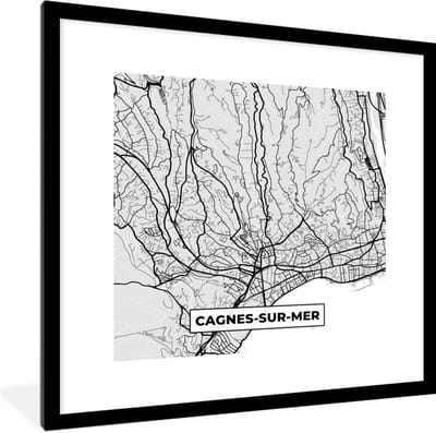 Fotolijst incl. Poster - Frankrijk - Cagnes-sur-Mer - Stadskaart - Plattegrond - Kaart - 40x40 cm - Posterlijst