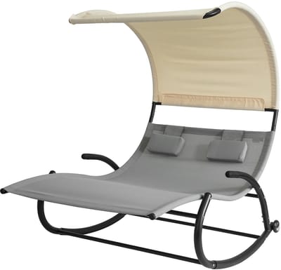 Deniva - Schommelbed - Tuinstoelen - Tuin - Buiten - Ligbed - Twee persoons - Met dak - Schaduw - Beige - Grijs - 120x190