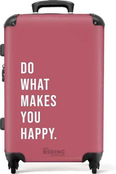 NoBoringSuitcases.com® - Koffer groot - Rolkoffer lichtgewicht - Roze met quote 'do what makes you happy' - Reiskoffer met 4 wielen - Grote trolley XL - 20 kg bagage