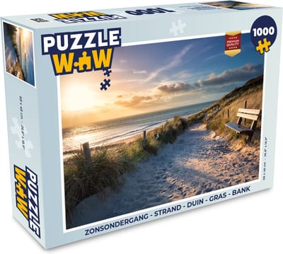 Puzzel Zonsondergang - Strand - Duin - Gras - Bank - Legpuzzel - Puzzel 1000 stukjes volwassenen