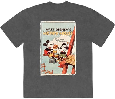 Disney - Mickey Building A Building Heren Tshirt - S - Grijs