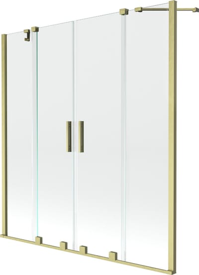 Mexen Velar Duo badwand scherm 2-delig verschuifbaar 150 x 150 , transparant, goud geborsteld - 896-150-000-02-55