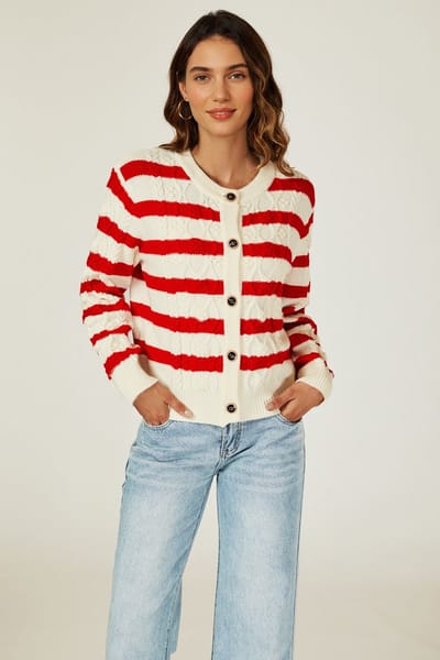Gestreept gebreid vest in rood