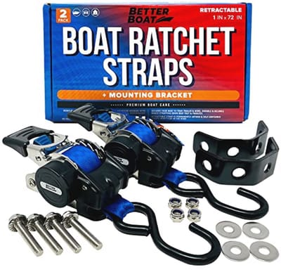 Heavy-duty intrekbare ratelbanden voor boottrailers - 2,5 x 182 cm, 2 dwarsverbindingen, automatische zelfoprollende gesp