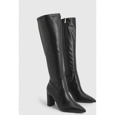 boohoo Dames Wijde Pasvorm Kniehoge Stretch Laarzen | Black | Maat: 4