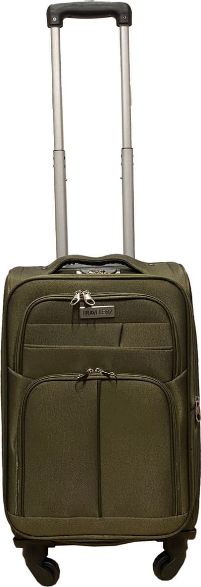 Handbagage reiskoffer met wielen softcase 42 liter - met cijferslot - expender - voorvakken - groen