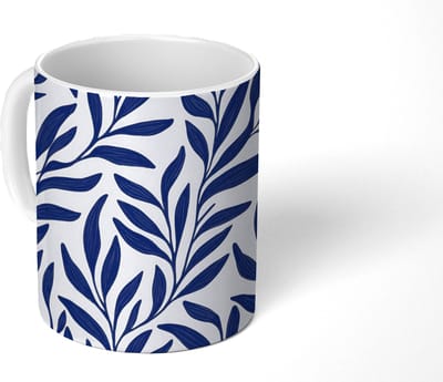 Mok - Koffiemok - Bladeren - Klimop - Donkerblauw - Mokken - 350 ML - Beker - Koffiemokken - Theemok