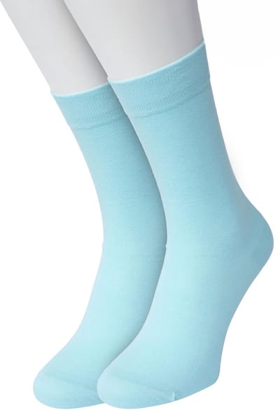 Bonnie Doon Basic Sokken Dames Licht Blauw maat 36/42 - 2 paar - Basis Katoenen Sok - Gladde Naden - Brede Boord - Uitstekend Draagcomfort - Perfecte Pasvorm - 2-pack - Multipack - Effen - Zand - Lichtblauw - Soft Mint - OL834222.355