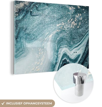 MuchoWow® Glasschilderij 40x30 cm - Schilderij acrylglas - Edelstenen - Blauw - Natuur - Marmer - Abstract - Foto op glas - Schilderijen