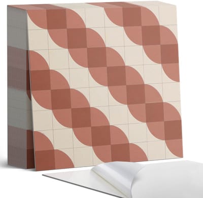 Coloray Plaktegels - Geometrisch golvend patroon Zelfklevende Tegels - 20 cm x 20 cm - Bruin Plaktegels - 20 stuks - Vierkant PVC Tegels - Plaktegels Badkamer - Plaktegels Vloer - Vinyl Tegels - Wandtegel Zelfklevend