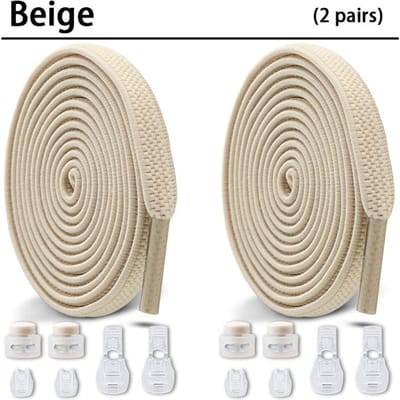 2 Paar Elastische Schoenveters Ronde Drukknop Platte Schoenveters Zonder Strikjes Kinderen Volwassenen Snelle Schoenveters Schoenen Accessoires 100cm beige
