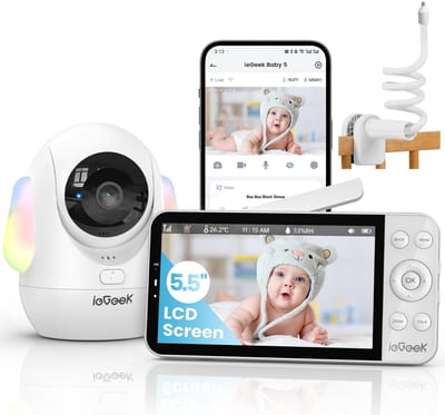 Babyfoon met Camera en App met 2.5K & 4X Zoom 5.5 inch Scherm - 2.5K/4MP PTZ Videobabyfoon met Camera - PTZ 360°/100° - Temperatuursensor, automatische tracking, Nachtzicht, 2-Weg Audio,Automatisch - Inclusief Flexibele Houders