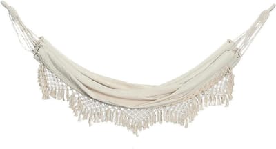 Hangmat Dubbel - Schommelnet Stoel - Ontspannen Buiten - Macrame Fringe - 200 kg - Naturel