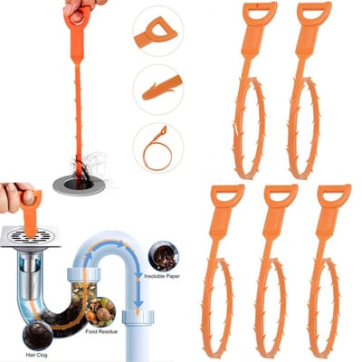 5 stuks - Huishoudelijke keuken- en toiletafvoerontstopper - rioolontstopper - handbediende toiletontstopper - oranje - 52 cm - flexibele afvoerontstopper - afvoerontstopper met handvat