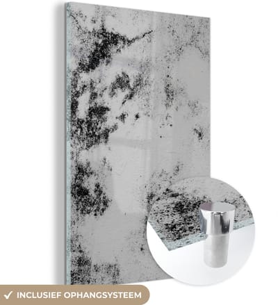 Glasschilderij - Steen - Wit - Graniet - Zwart - Design - 120x180 cm - Wanddecoratie - Woondecoratie