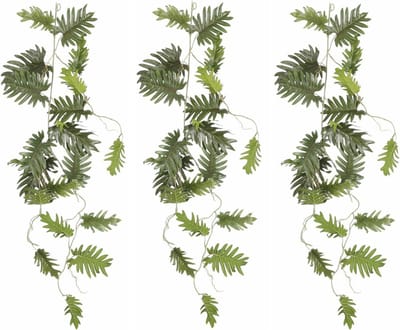Mica Decoration kunstplant slinger Philodendron Selloum - 3x - groen - 115 cm - Kamerplant snoer