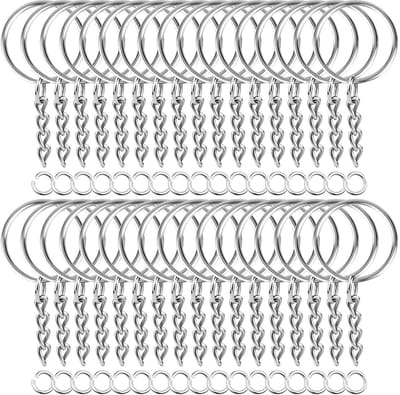 Tonver 150 stuks gesplitste sleutelhangers met ketting en springringen, bulk voor knutselen (25 mm)