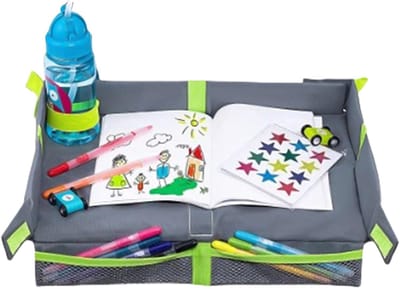 Reistafel Kinderzitspel - Draagbaar vliegtuigbord - Georganiseerde reizen - Opvouwbaar en verstelbaar - 40 x 27 x 5 cm - Grijs