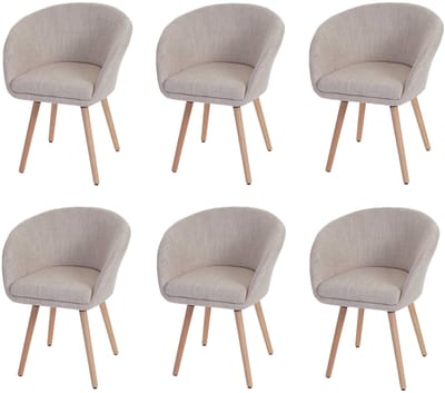 Set van 6 eetkamerstoelen Malmö T633, stoel keukenstoel, retro jaren 50 design ~ textiel, crème/grijs