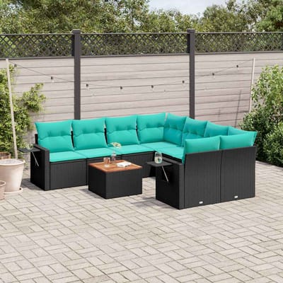 vidaXL - 9-delige - tuinbankset - met - kussens - van - zwart - polyrotan