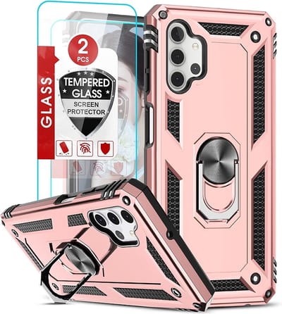 Hoesje Geschikt Voor Samsung Galaxy A32 5G Hoesje Anti-Shock Hybrid Armor hoesje Rose Goud - Hoesje Geschikt Voor Samsung Galaxy A32 hoesje kickstand Ring houder TPU backcover hoesje - met screenprotector Galaxy A32 5G - 2 pack