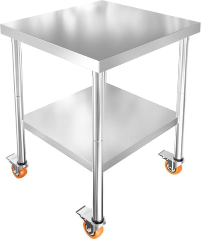 Serveerwagen van roestvrij staal, roltafel 61x46x85 cm, keukenwerktafel met werkblad, draagvermogen tot 300 kg, opbergplank en 4 wielen, roestvrijstalen tafel voor voedselbereiding, catering, restaurants NAIZY