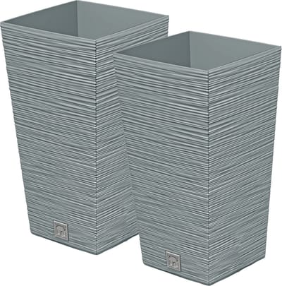 Prosperplast Plantenpot/bloempot Furu Stripes - 2x - voor buiten - kunststof - lichtgrijs - vierkant - D20 x H38 cm