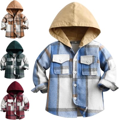 Katoenen geruite hoodie voor kinderen met knopen, lange mouwen, ideaal voor de herfst en lente, geschikt voor 2-8 jaar