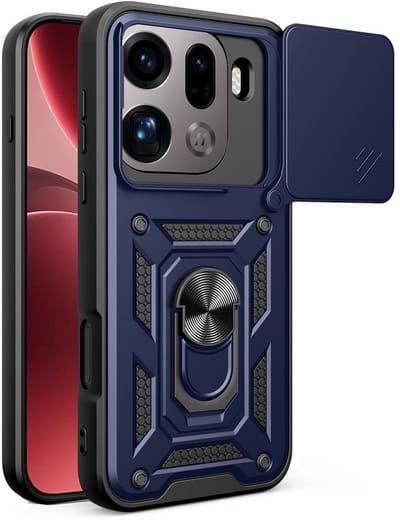 Coverup Hoesje - Geschikt voor OPPO Find X9 Pro Hoesje - Coverup Armor Ring Kickstand Back Cover met Camera Shield - Blauw