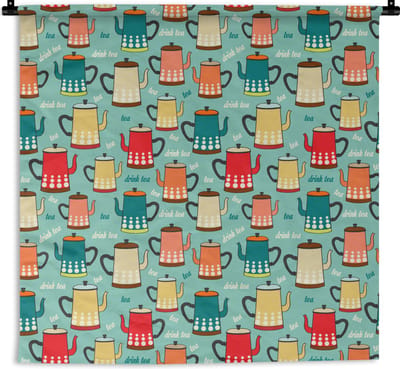 Wandkleed - Wanddoek - Patronen - Thee - Theepot - Vintage - 180x180 cm - Wandtapijt