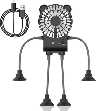 USB bureauventilator - oplaadbaar - 3 standen met zuignapbasis en telefoonhouder - voor bureau, auto, reizen en thuis
