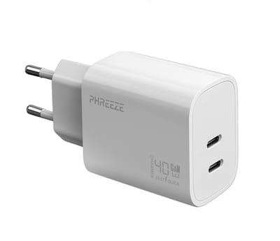 Dubbele usb C adapter - 40w lader usb C - Pps & pd3.0 - Snellader - Usb C oplader - Universeel - Wit - Phreeze