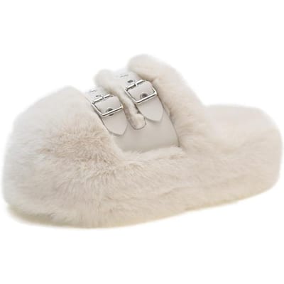 Damespantoffels Winterbont Sliders Huispantoffels Warme pluizige snowboots Antislip paar katoenen pluche huisschoenen 35 wit