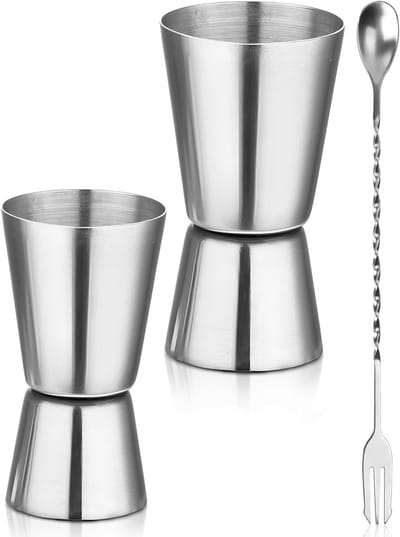 Cocktailmaatbeker uit twee delen, bar-maatbeker van roestvrij staal, dubbele maatbeker voor gin, voor 30 ml en 50 ml sterke drank met nauwkeurige schaal, voor 30 ml cocktails voor huisbar