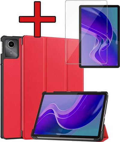 Hoesje - Geschikt voor Lenovo Tab M11 (11 inch) - Met Screenprotector - Hardcover Book Case - Trifold Bookcase Hoes - Hard Cover - Tablethoes - Rood