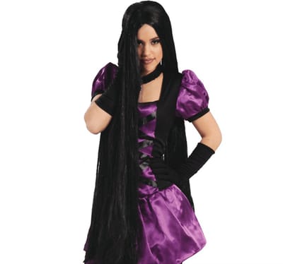 Fiestas Guirca - Pruik Heks zwart haar lang - Halloween Pruik - Halloween accessoires - Halloween outfit - Pruiken - enge pruiken
